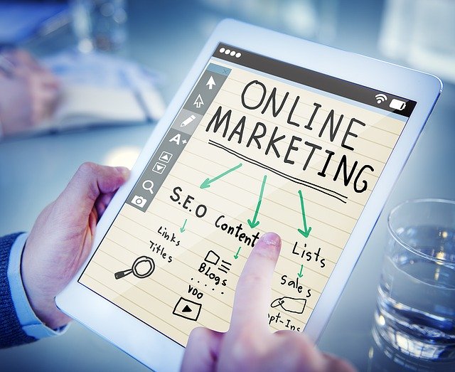 Online marketing graphic on a table